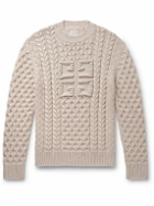 Givenchy - Logo-Jacquard Cable-Knit Cotton-Blend Sweater - Neutrals