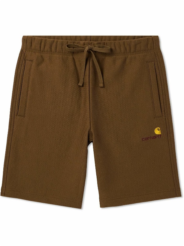 Photo: Carhartt WIP - American Script Logo-Embroidered Cotton-Blend Jersey Drawstring Shorts - Brown