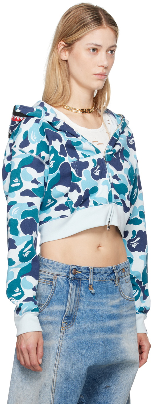 トップス A BATHING APE ABC CAMO CRYSTALSTONESHARK ABC CAMO CRYSTAL STONE SHARK CROPPED FULL ZIP HOODIE LADIES