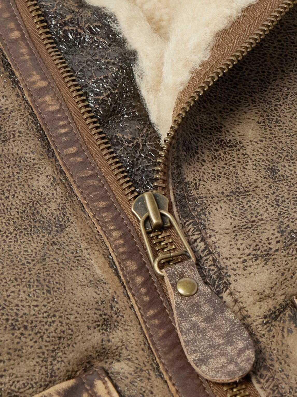 Polo Ralph Lauren - Distressed Shearling Bomber Jacket - Brown