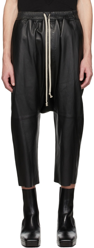 Photo: Rick Owens Black Leather Cropped Drawstring Trousers