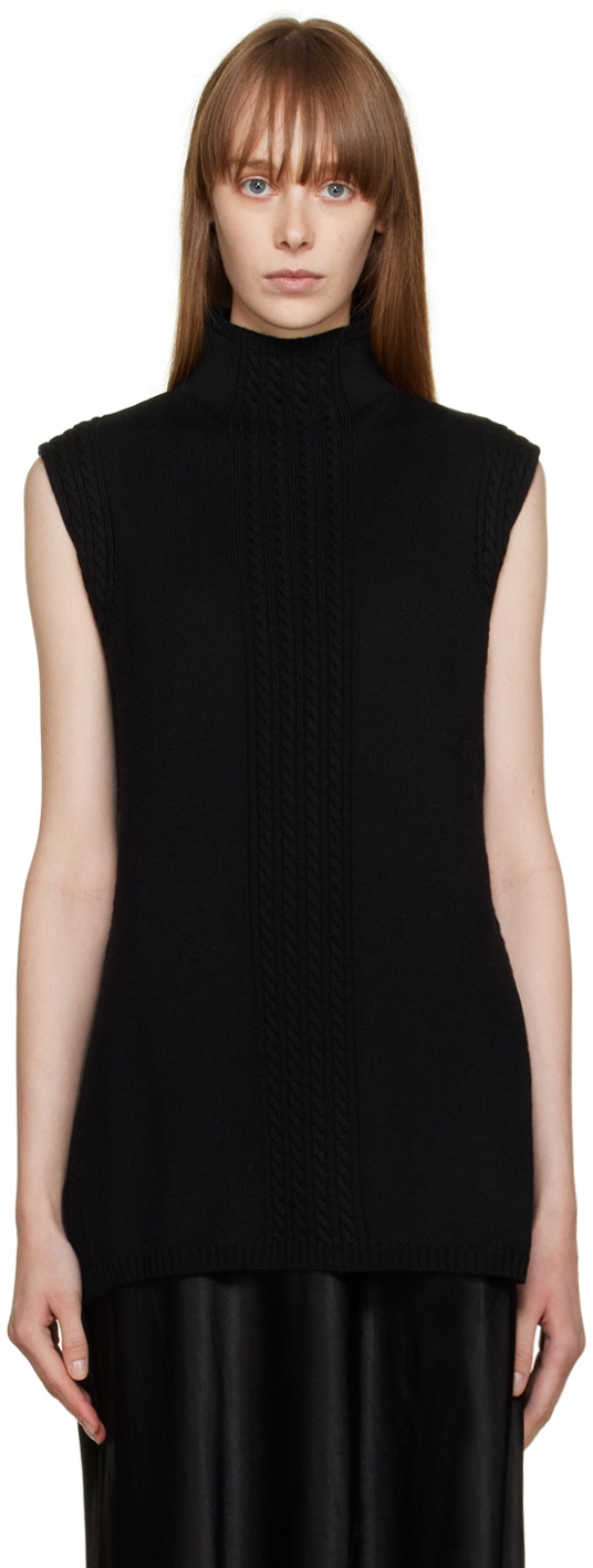 Max Mara Women 'Arness' Black Sleeveless Top With Halterneck In Cotton Woman