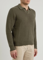 Sunspel Textured Cotton Polo Jumper Dark Green