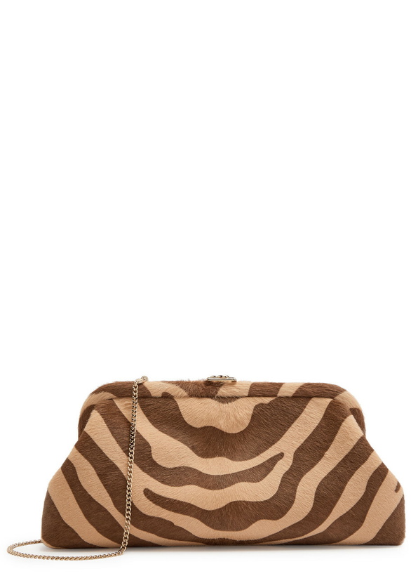 Photo: Jimmy Choo Skylar Zebra-print Calf Hair Clutch - Brown - One Size