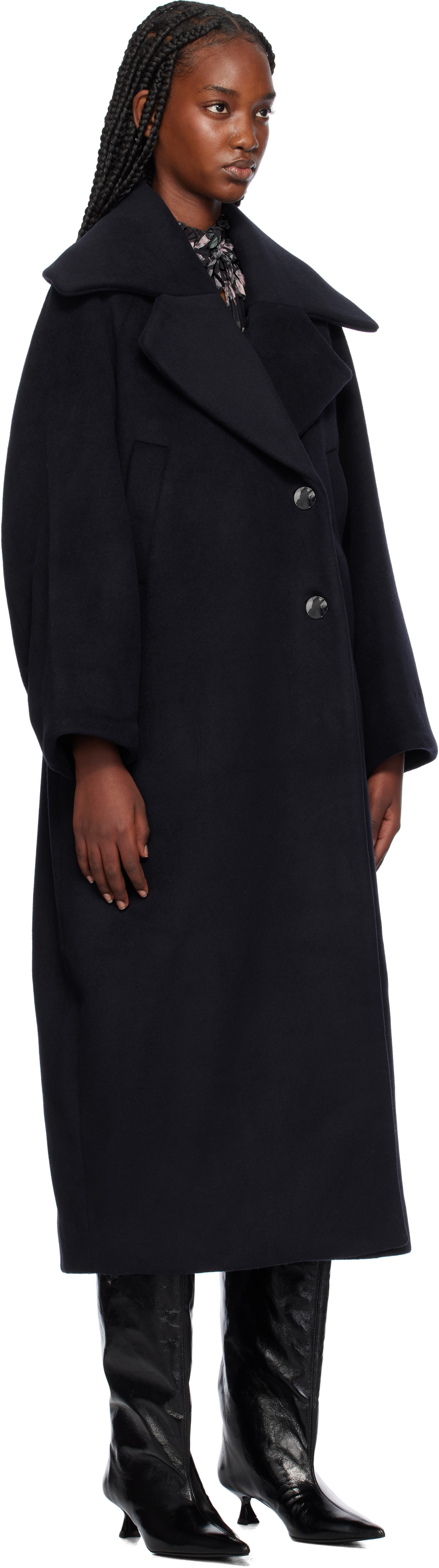 GANNI Navy Recycled Wool Coat