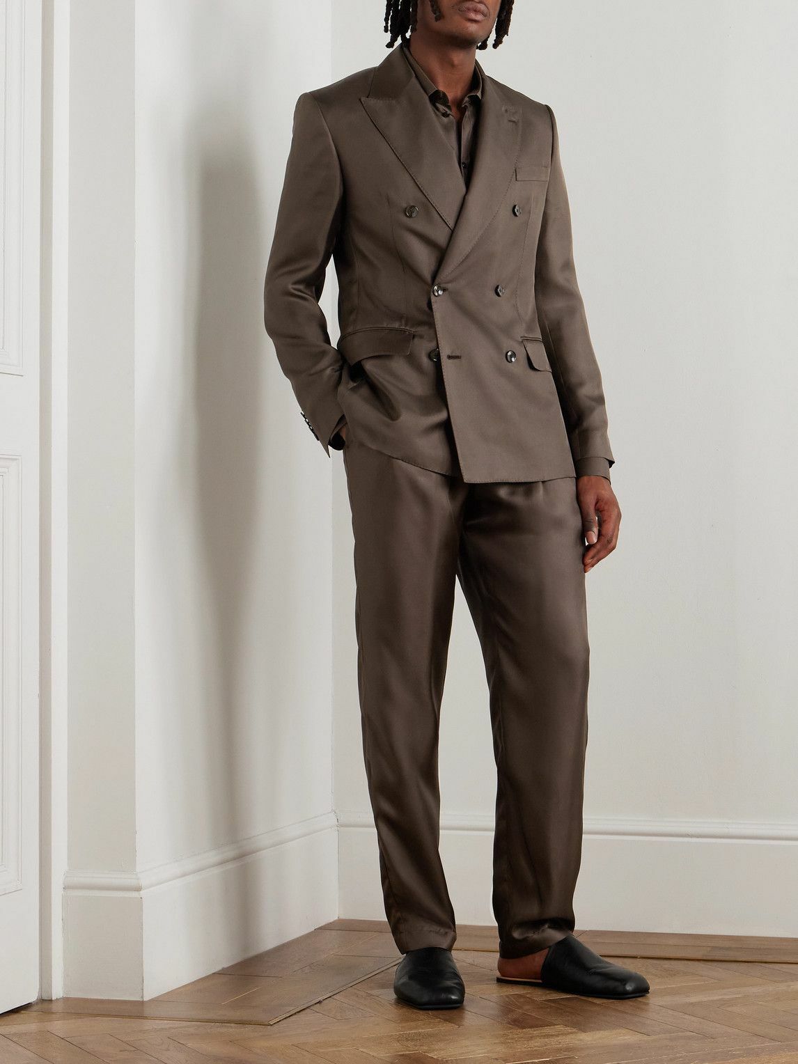 Dolce&Gabbana - Double-Breasted Silk-Twill Suit Jacket - Brown