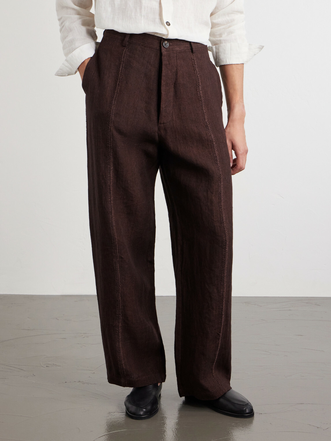 Kartik Research - Rabari Embroidered Straight-Leg Linen Suit Trousers - Brown