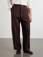 Kartik Research - Rabari Embroidered Straight-Leg Linen Suit Trousers - Brown
