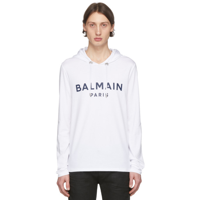 Photo: Balmain White Rubberized Logo Hoodie