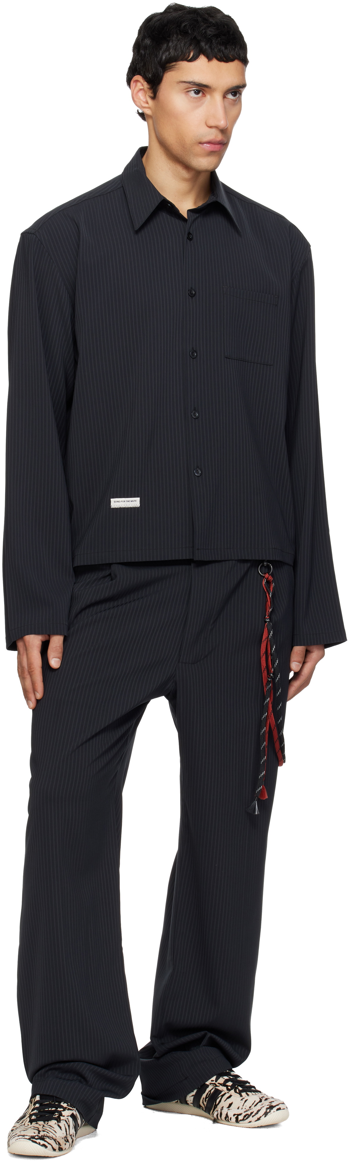 Song for the Mute Navy Pinstripe Gabardine L/S Shirt