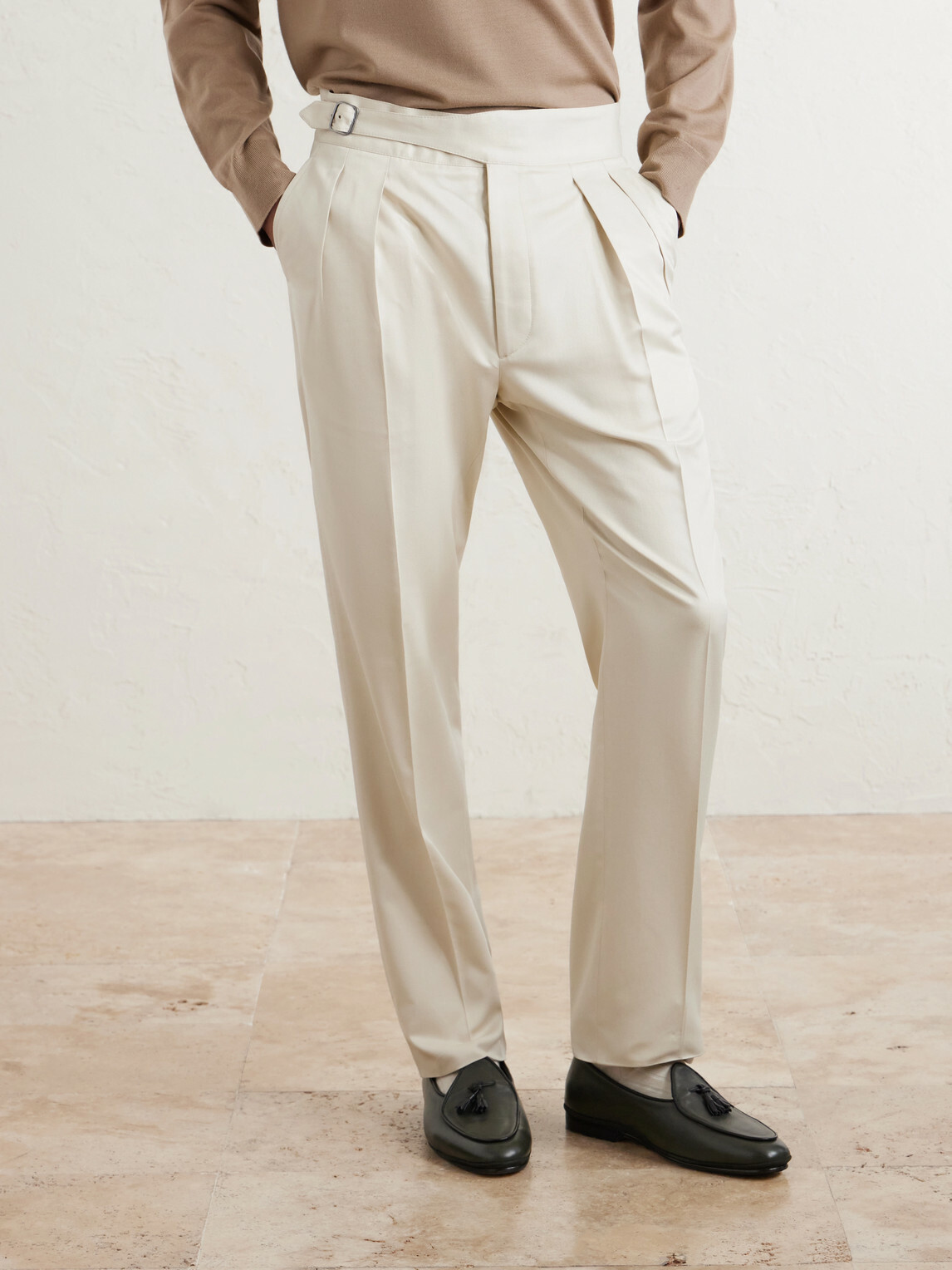 Ralph Lauren Purple label - Straight-Leg Pleated Silk-Gabardine Trousers - Neutrals