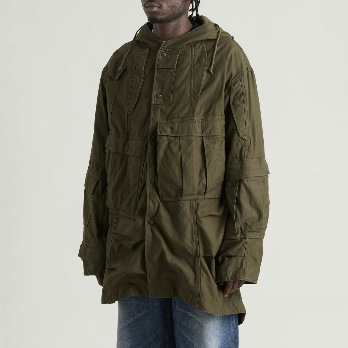 Junya Watanabe MAN Men's x Needles Cotton Satin Parka Jacket in Khaki