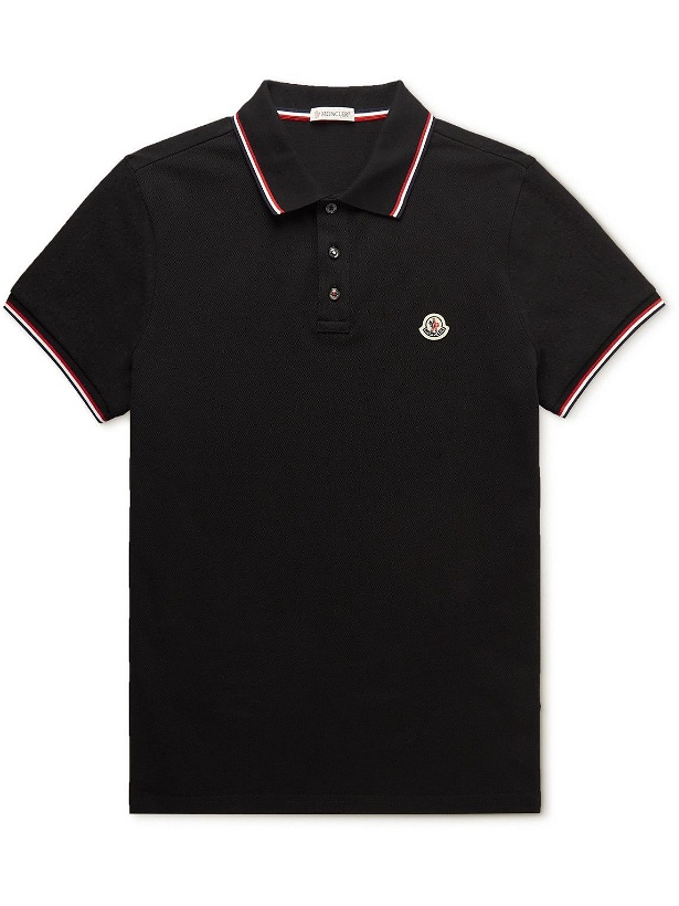 Photo: Moncler - Logo-Appliquéd Striped Cotton-Piqué Polo Shirt - Black