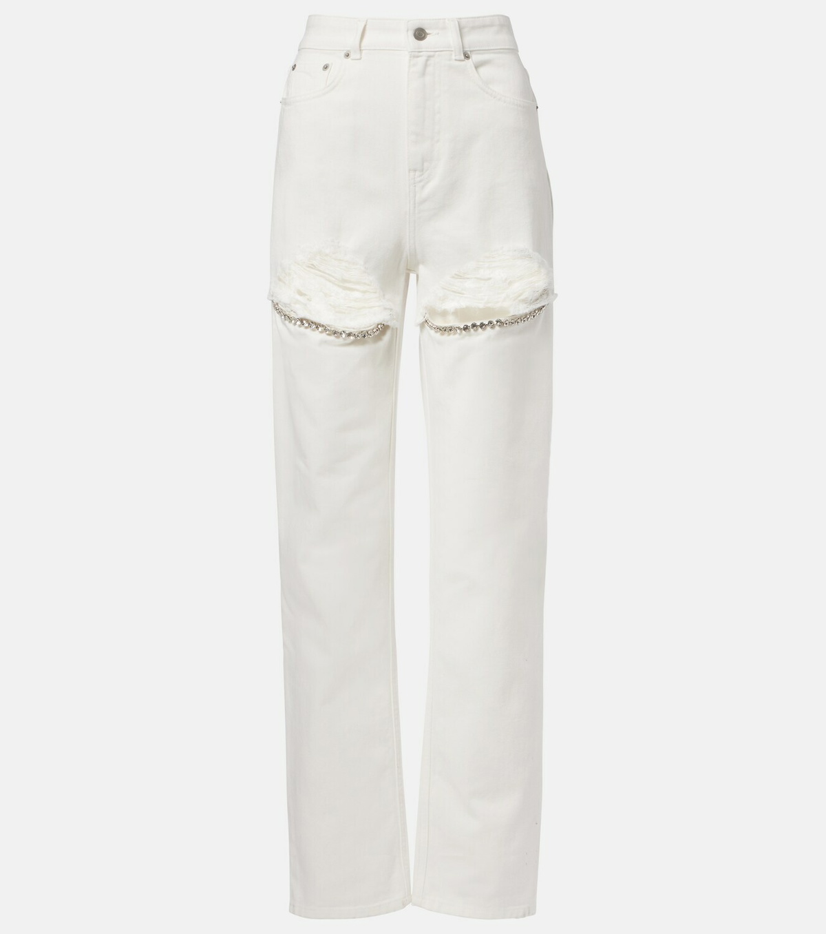 Area Distressed embellished wide-leg jeans