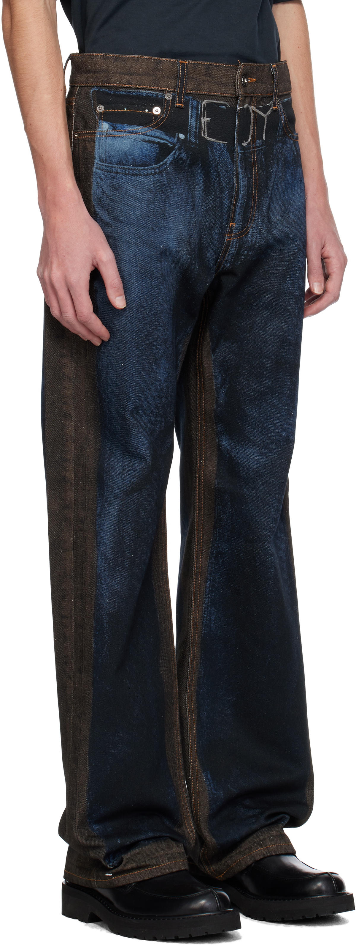 Y/Project Brown & Blue 'YP' Trompe L'oeil Jeans