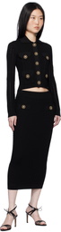 Balmain Black Plain Ribbed Knit Midi Skirt