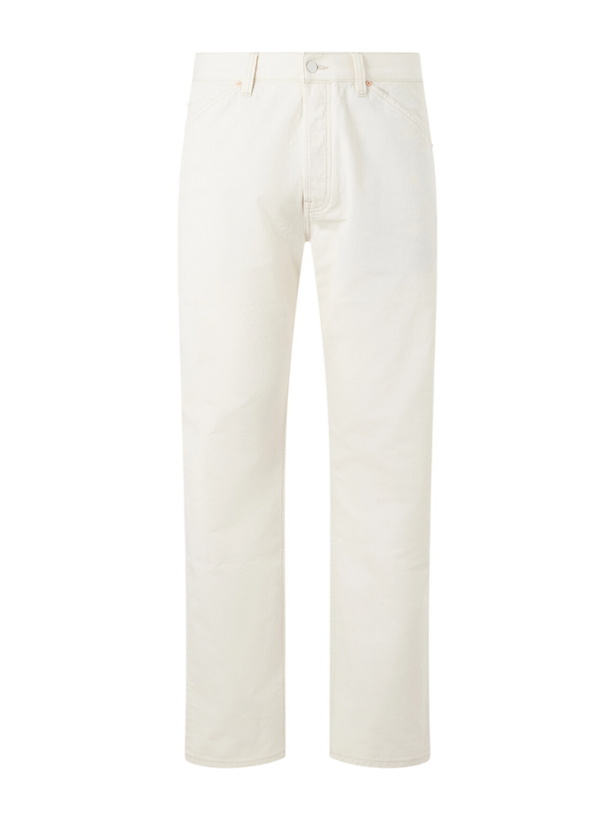 Photo: Drake's - Straight-Leg Leather-Trimmed Jeans - Neutrals