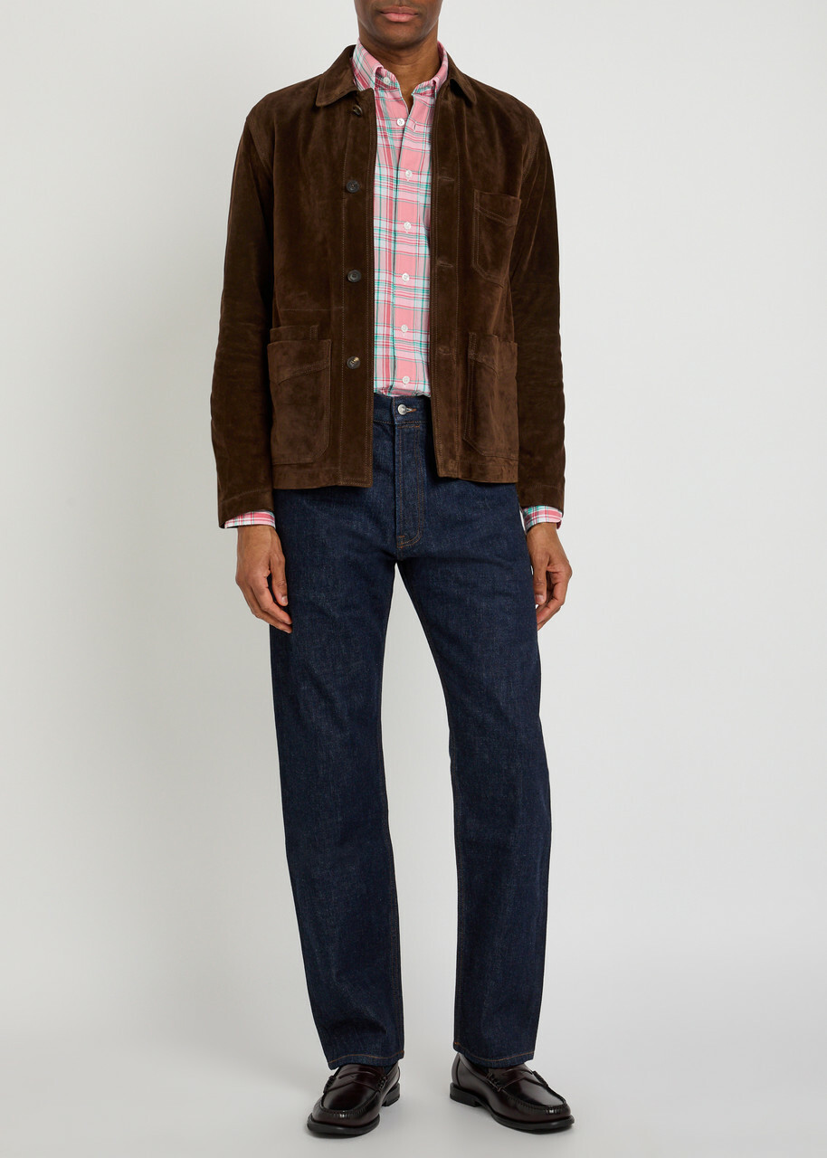 Drake's Chore Patch Pocket Suede Overshirt Brown Drake's