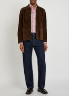 Drake's Chore Patch Pocket Suede Overshirt Brown