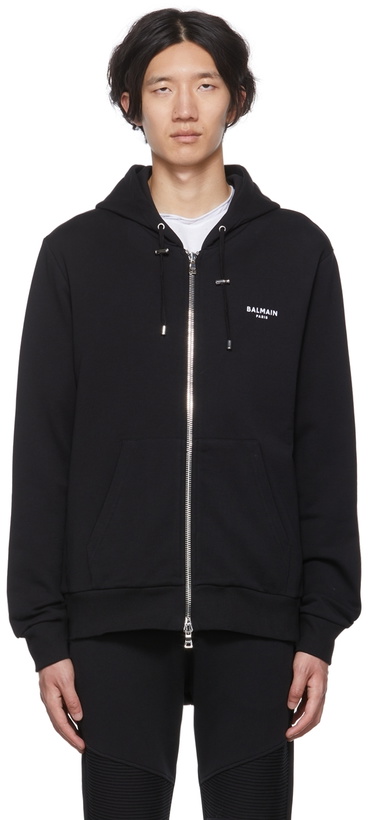 Photo: Balmain Black Organic Cotton Zip Hoodie