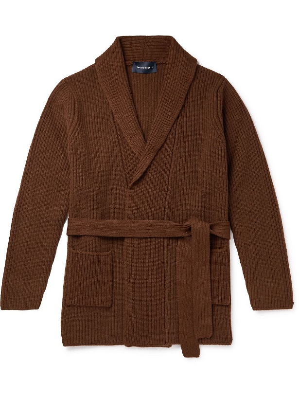 Photo: Thom Sweeney - Belted Ribbed Merino Wool and Cashmere-Blend Cardigan - Brown