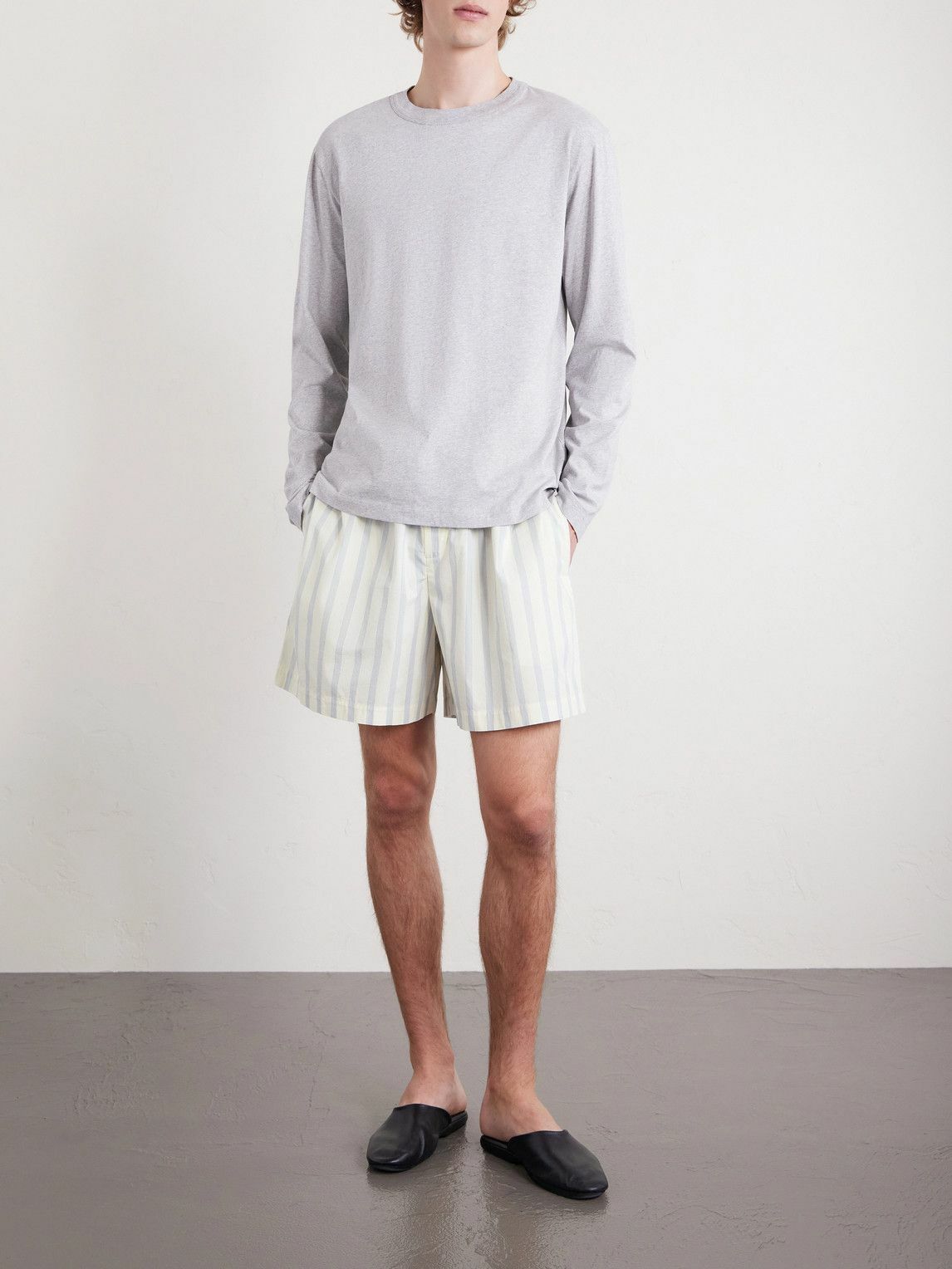 TEKLA - Straight-Leg Striped Organic Cotton-Poplin Shorts - Neutrals