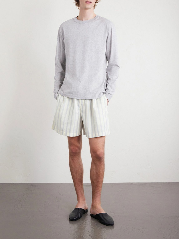 Photo: TEKLA - Straight-Leg Striped Organic Cotton-Poplin Shorts - Neutrals