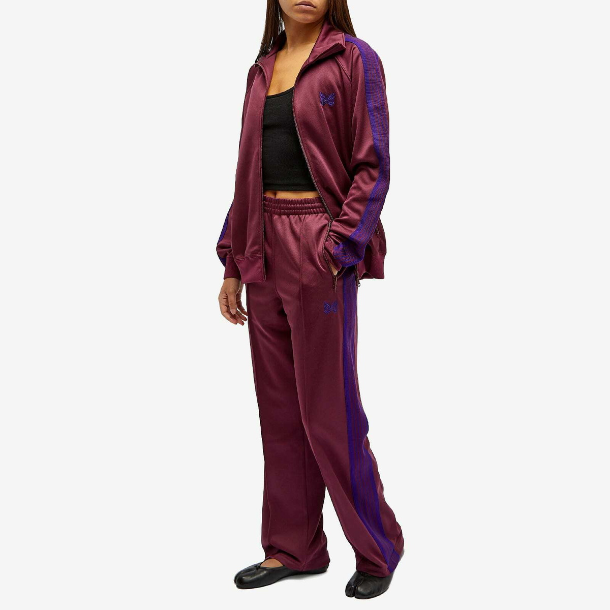 Needles Women's Poly Smooth Track Pant in Wine