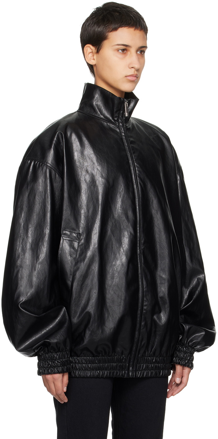 GCDS Black Oversized Faux-Leather Jacket