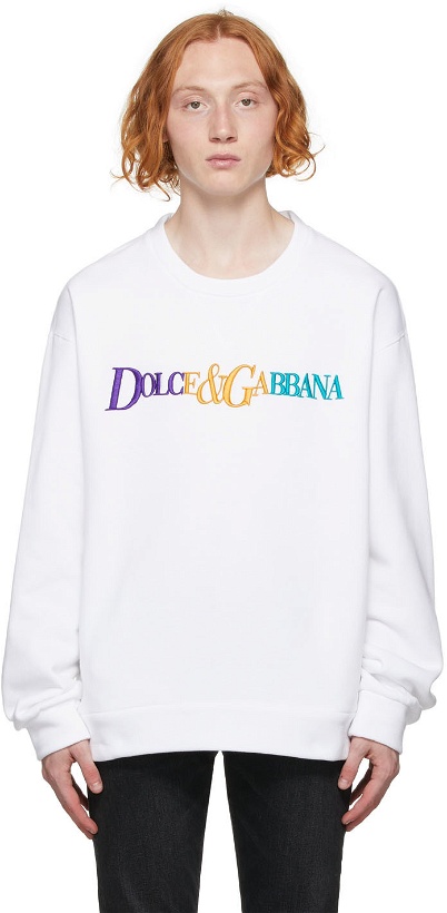 Photo: Dolce & Gabbana White & Multicolor Logo Sweatshirt