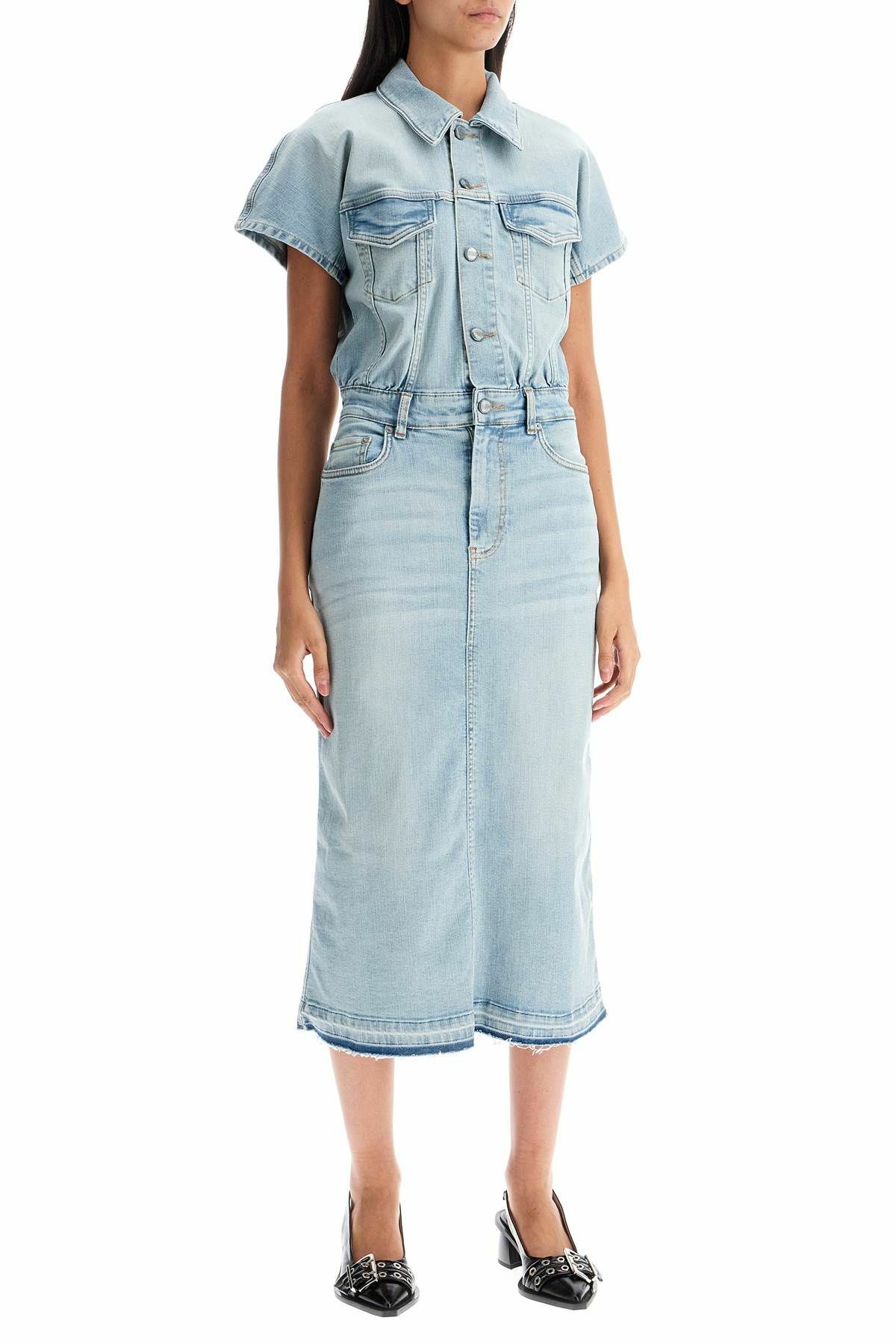 GANNI stretch denim midi dress in 8 Blue GANNI