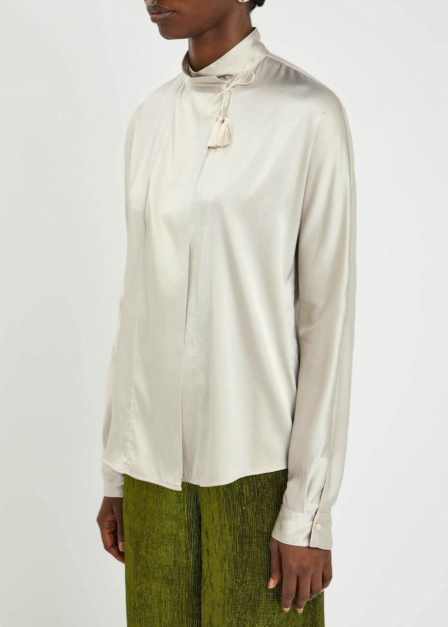 Forte_forte Wrap-front Stretch-silk Blouse Grey