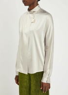 Forte_forte Wrap-front Stretch-silk Blouse Grey