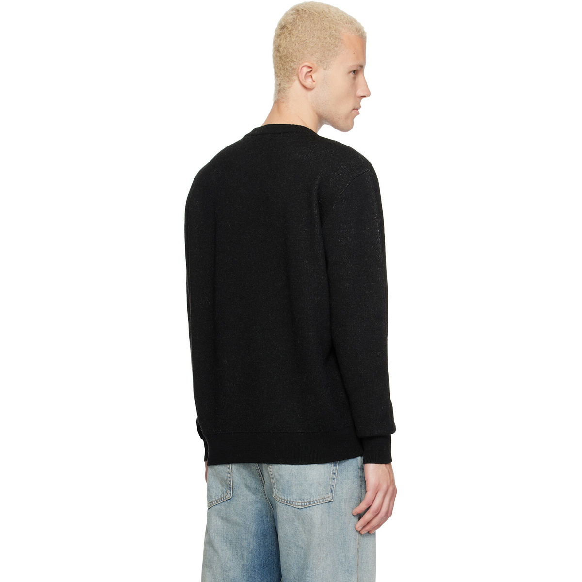 Marine Serre Black Merino Wool Knit LS Sweater