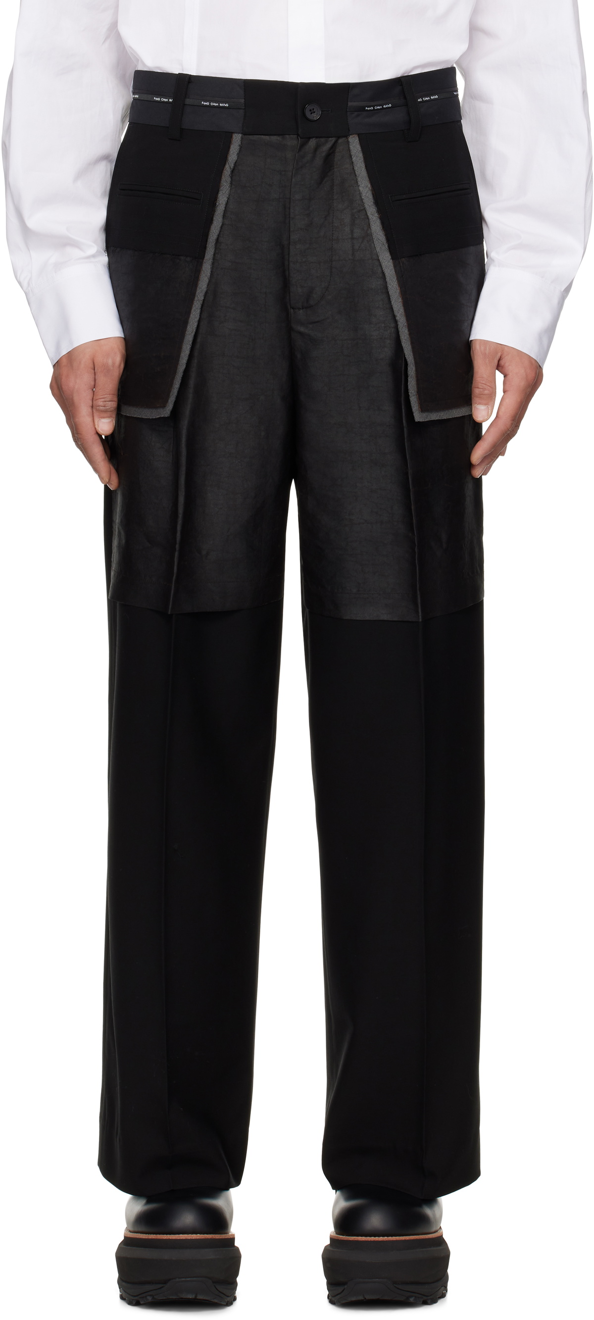 Feng Chen Wang Black Deconstructed Patchwork Trousers Feng Chen Wang