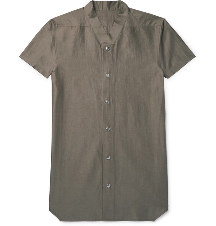 Photo: Rick Owens - Slim-Fit Collarless Cotton and Silk-Blend Shirt - Green