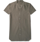 Rick Owens - Slim-Fit Collarless Cotton and Silk-Blend Shirt - Green