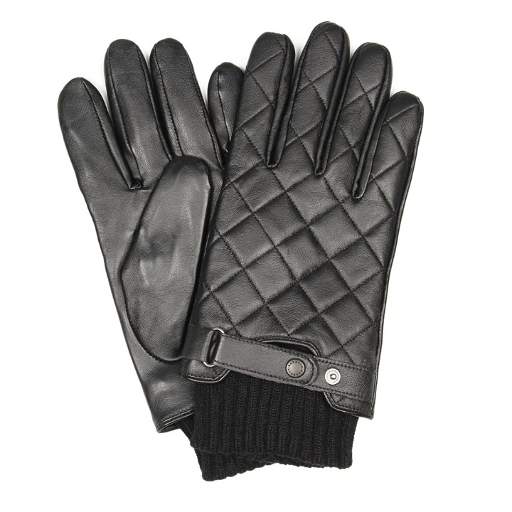 Photo: Gloves - Black Quilted Leather Ribbed Cuffs