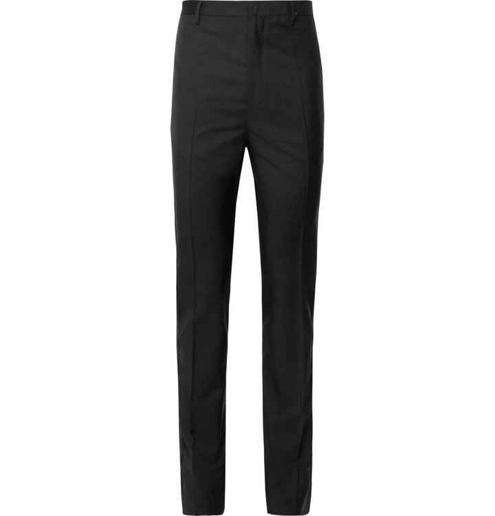 Photo: Lanvin - Black Slim-Fit Glittered Grosgrain-Trimmed Wool and Mohair-Blend Tuxedo Trousers - Men - Black