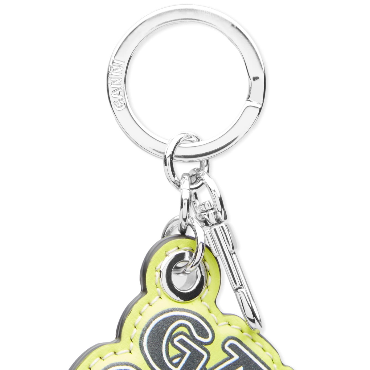 Ganni Off-white Smiley Banner Handle Keychain in Black