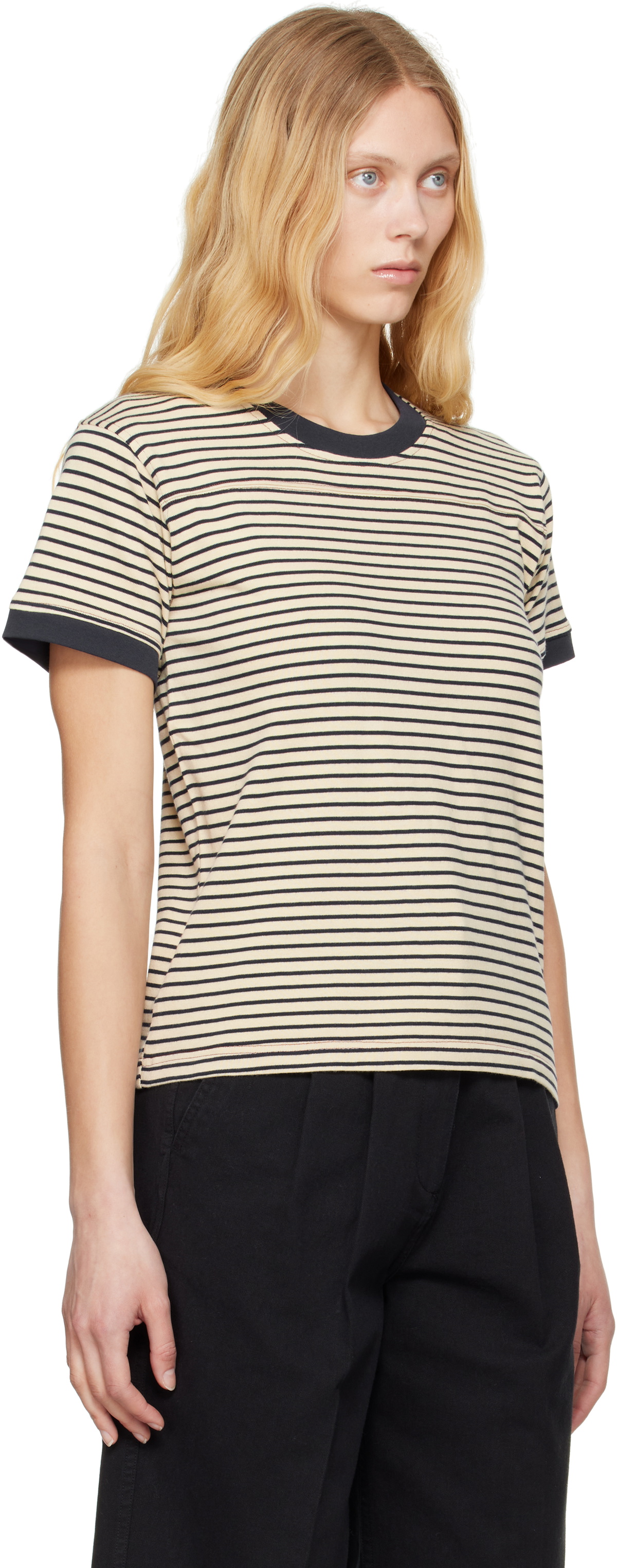 Carter Young Beige & Navy Striped Football T-shirt