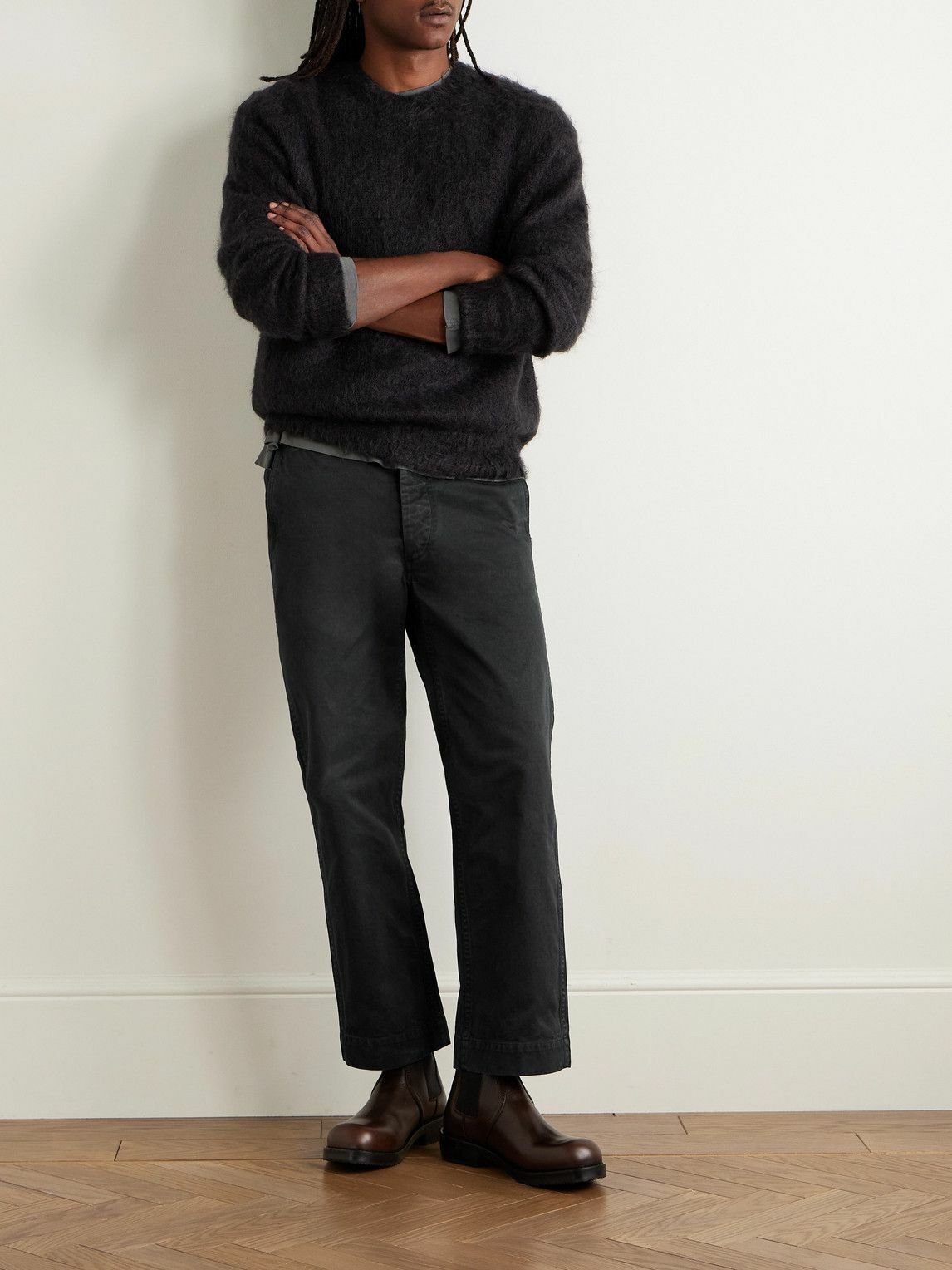 Auralee - Finx Straight-Leg Cropped Cotton-Twill Chinos - Black