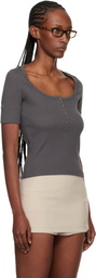 Courrèges Gray Buttoned 90's Rib T-shirt