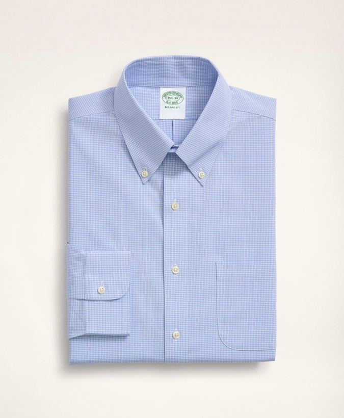 Photo: Brooks Brothers Men's Stretch Milano Slim-Fit Dress Shirt, Non-Iron Poplin Button-Down Collar Micro-Check | Blue