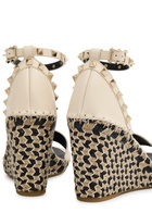 Valentino Rockstud 100 Leather Wedge Espadrilles Ivory