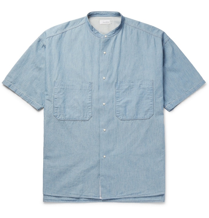 Photo: nanamica - Grandad-Collar Cotton-Chambray Overshirt - Blue