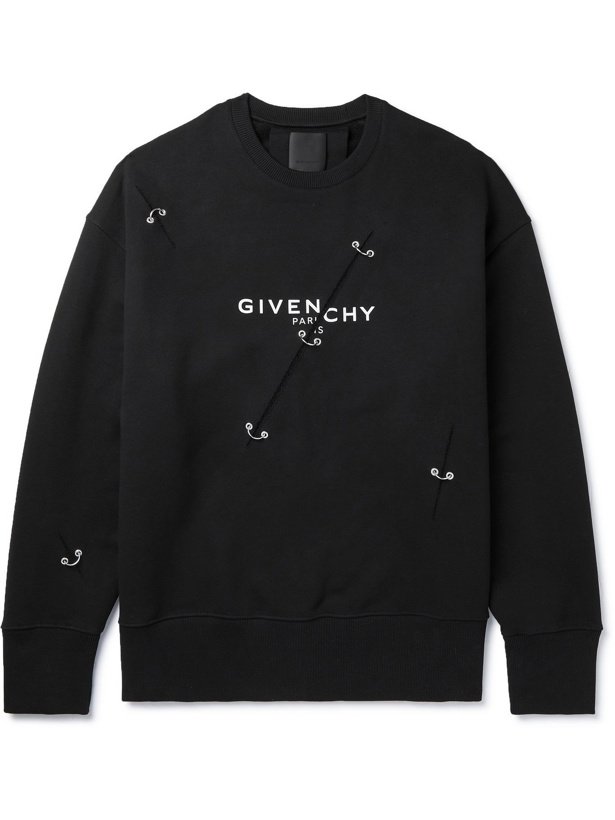 Photo: GIVENCHY - Oversized Embellished Logo-Print Cotton-Jersey Sweatshirt - Black - XL