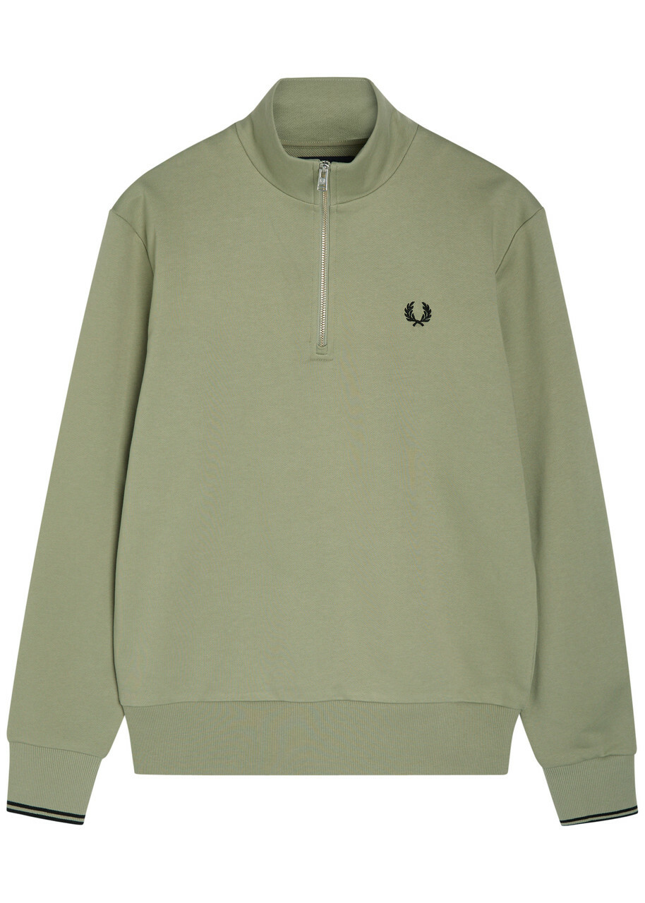Fred Perry Half-zip Logo-embroidered Cotton Sweatshirt Light Green