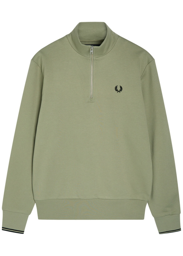 Photo: Fred Perry Half-zip Logo-embroidered Cotton Sweatshirt Light Green