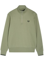 Fred Perry Half-zip Logo-embroidered Cotton Sweatshirt Light Green